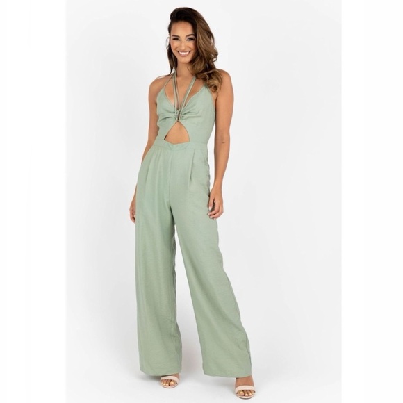 Kittenish Desert Sage Cutout Jumpsuit - Picture 1 of 15